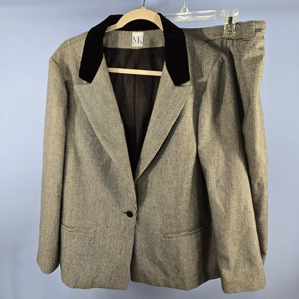 Ms. Russ Women's Houndstooth Button Up Blazer and Skirt Set See Measurements